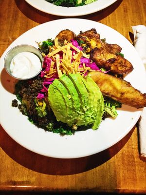 Mole bowl with plantain  at Sage Regenerative Kitchen in Pasadena