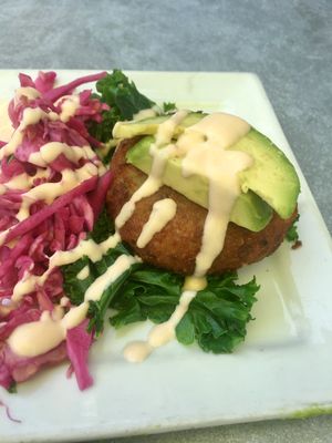 Quinoa corn cake - yum! at Sage Regenerative Kitchen in Pasadena