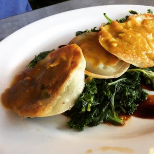 PEROGIES on Sautéed kale at Sage Regenerative Kitchen in Pasadena