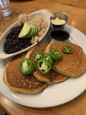 Cornbread jalapeño pancakes at Sage Regenerative Kitchen in Pasadena