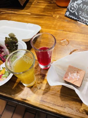 Kombucha samples and hibiscus raw fudge  at My Goodness in Cork