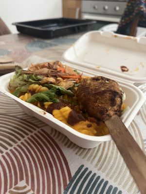 Kimchi Mac’n’cheese and Mushroom skewer  at My Goodness in Cork