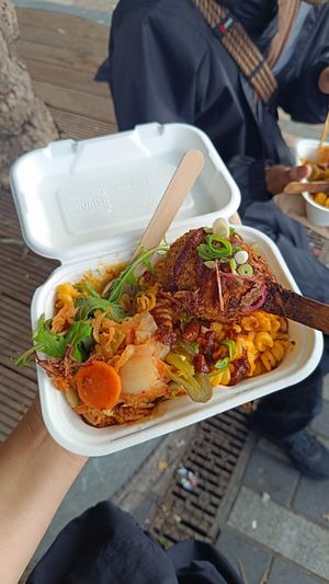 Kimchi mac and cheese + mushroom drumstick at My Goodness in Cork