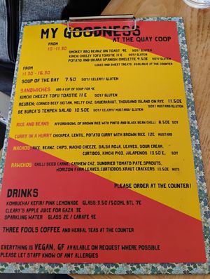 Menu at My Goodness in Cork