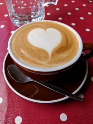 almond milk latte  at Poppies Cafe in Twizel