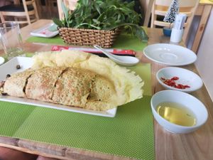 Banh Xeo: stuffed Vietnamese pancake at Lien Huong Vegetarian Restaurant in Ho Chi Minh City