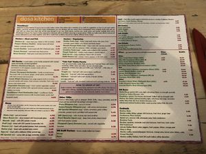 Dosa menu, lots of vegan options available. Chef will also cater for allergies, gluten free, nut allergy aswell as vegan. Absolutely amazing food at Dosa Kitchen in Newcastle Upon Tyne