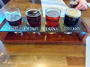 4 choices of beer called a flight at Two Rivers Brewing in Easton