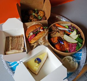 Patatas Bravas + Layer Cake Tiramisu + Lemon Curd Cheesecake + Season Bown + Bahn-mi at Aujourd'hui Demain Cafe in Paris