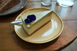 matcha cheesecake at Aujourd'hui Demain Cafe in Paris