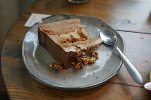 layer cake w/buckwheat and chocolate at Aujourd'hui Demain Cafe in Paris