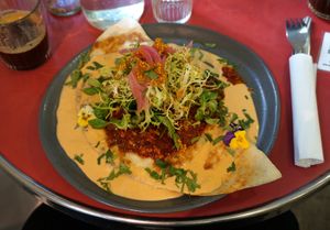 Quesadilla Chili con Tofu at Aujourd'hui Demain Cafe in Paris
