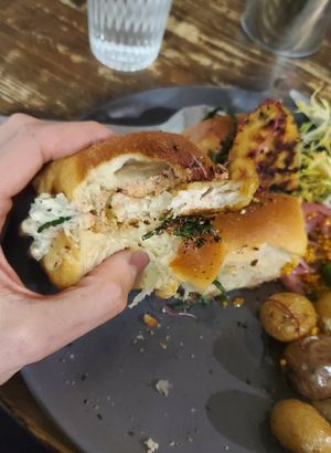 Fish sandwich #Veganuary at Aujourd'hui Demain Cafe in Paris