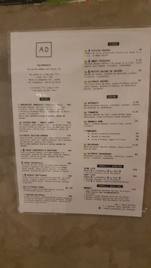Menu at Aujourd'hui Demain Cafe in Paris