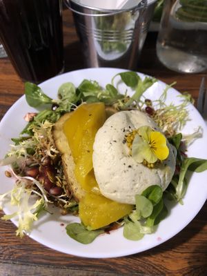 No-Mozzarella on brioche  at Aujourd'hui Demain Cafe in Paris
