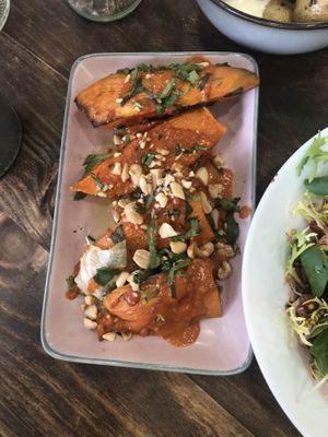 Sweet potatoes with peanut sauce   at Aujourd'hui Demain Cafe in Paris