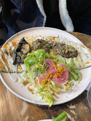 Green quesadilla   at Aujourd'hui Demain Cafe in Paris