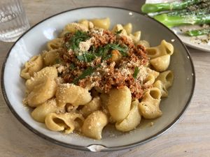 Mac’n’Cheese Chori  at Aujourd'hui Demain Cafe in Paris