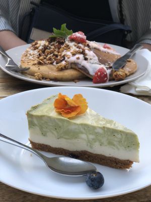 Matcha cheesecake   at Aujourd'hui Demain Cafe in Paris