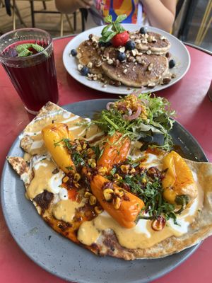 Quesadilla & pancakes  at Aujourd'hui Demain Cafe in Paris