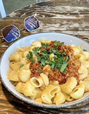 Mac ‘n’ Cheese Chori  at Aujourd'hui Demain Cafe in Paris