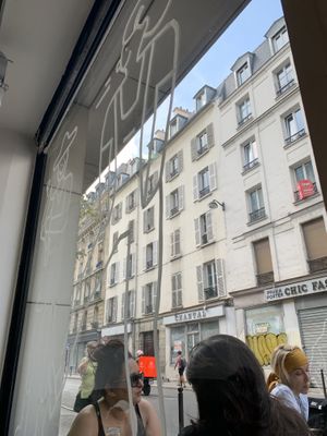 View from the window, looking out  at Aujourd'hui Demain Cafe in Paris