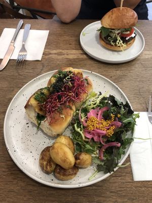 Selfish burguer + Kefta burguer 👆  at Aujourd'hui Demain Cafe in Paris