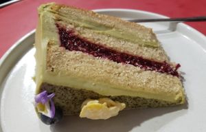 Matcha layer cake at Aujourd'hui Demain Cafe in Paris
