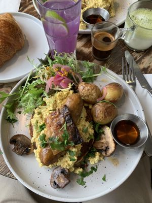 pancakes with scrambled tofu   at Aujourd'hui Demain Cafe in Paris