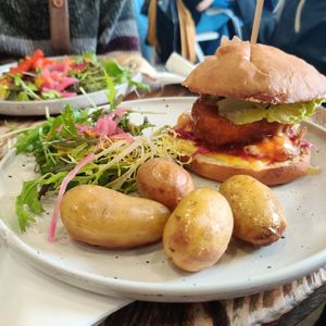 Cheesy Chicky Burger at Aujourd'hui Demain Cafe in Paris