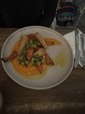 Fish and carrots   at Aujourd'hui Demain Cafe in Paris