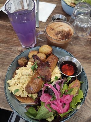 Breakfast pancakes. Amazing. at Aujourd'hui Demain Cafe in Paris