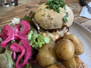 Burger   at Aujourd'hui Demain Cafe in Paris