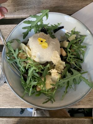 “Mozerrala Chesse” with mushrooms and bread  at Aujourd'hui Demain Cafe in Paris