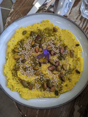 Yellow Houmous (8€) - 3.5/5 at Aujourd'hui Demain Cafe in Paris