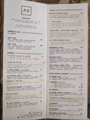 Menu - food at Aujourd'hui Demain Cafe in Paris