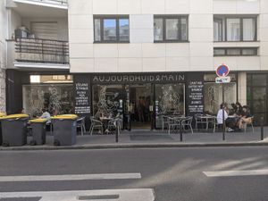 Outside of Aujord'hui Demain at Aujourd'hui Demain Cafe in Paris