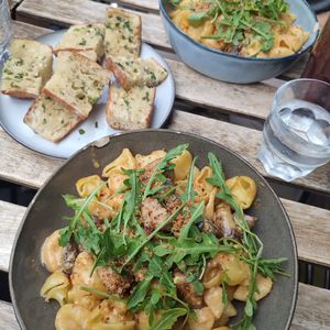 Vegan mac'n'cheese was so good, I can't put it into words! Very tasty sauce with soft fresh mushrooms. We tried many entrees but I forgot to take a picture.  at Aujourd'hui Demain Cafe in Paris