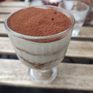Really good vegan tiramisu. Very well served considering the price. Very tasty.  at Aujourd'hui Demain Cafe in Paris