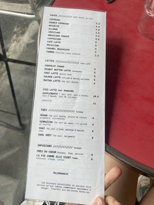 Menu  at Aujourd'hui Demain Cafe in Paris