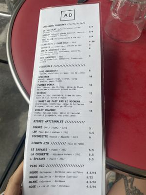 Menu  at Aujourd'hui Demain Cafe in Paris