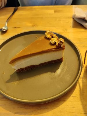 Salted caramel cheesecake at Aujourd'hui Demain Cafe in Paris