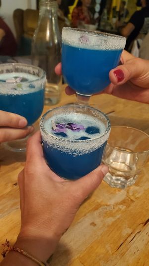 Blue margarita at Aujourd'hui Demain Cafe in Paris