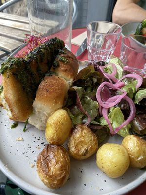 Selfish burger (fish) must try  at Aujourd'hui Demain Cafe in Paris