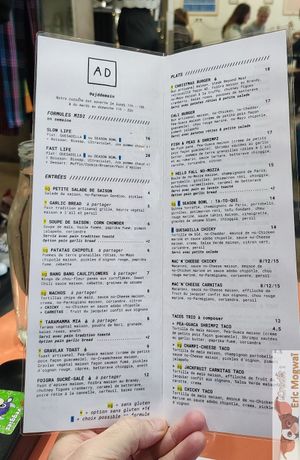 Menu at Aujourd'hui Demain Cafe in Paris