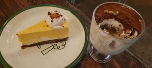 Pumpkin Spice cheesecake and tiramisu (too cold, too firm). at Aujourd'hui Demain Cafe in Paris