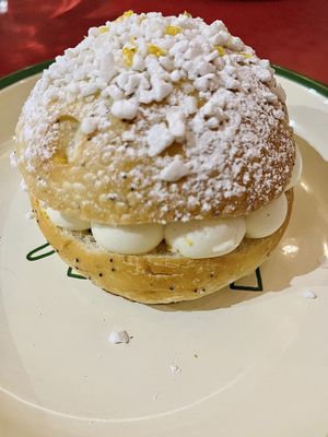 🍋 “Tropezienne” (Saint Tropez brioche filled with custard)  at Aujourd'hui Demain Cafe in Paris