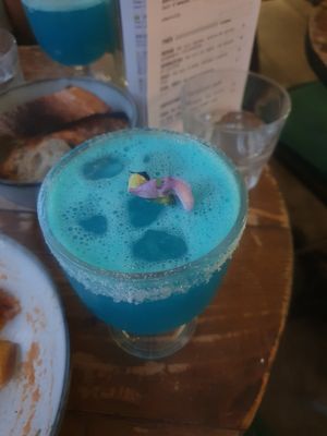Blue Margarita Cocktail at Aujourd'hui Demain Cafe in Paris