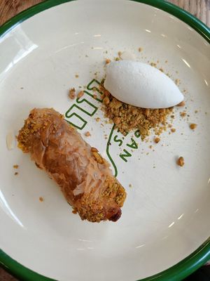 Baclava with vanilla ice cream at Aujourd'hui Demain Cafe in Paris