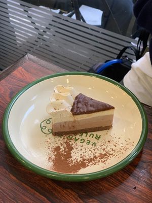 Three-Chocolate Cheesecake at Aujourd'hui Demain Cafe in Paris